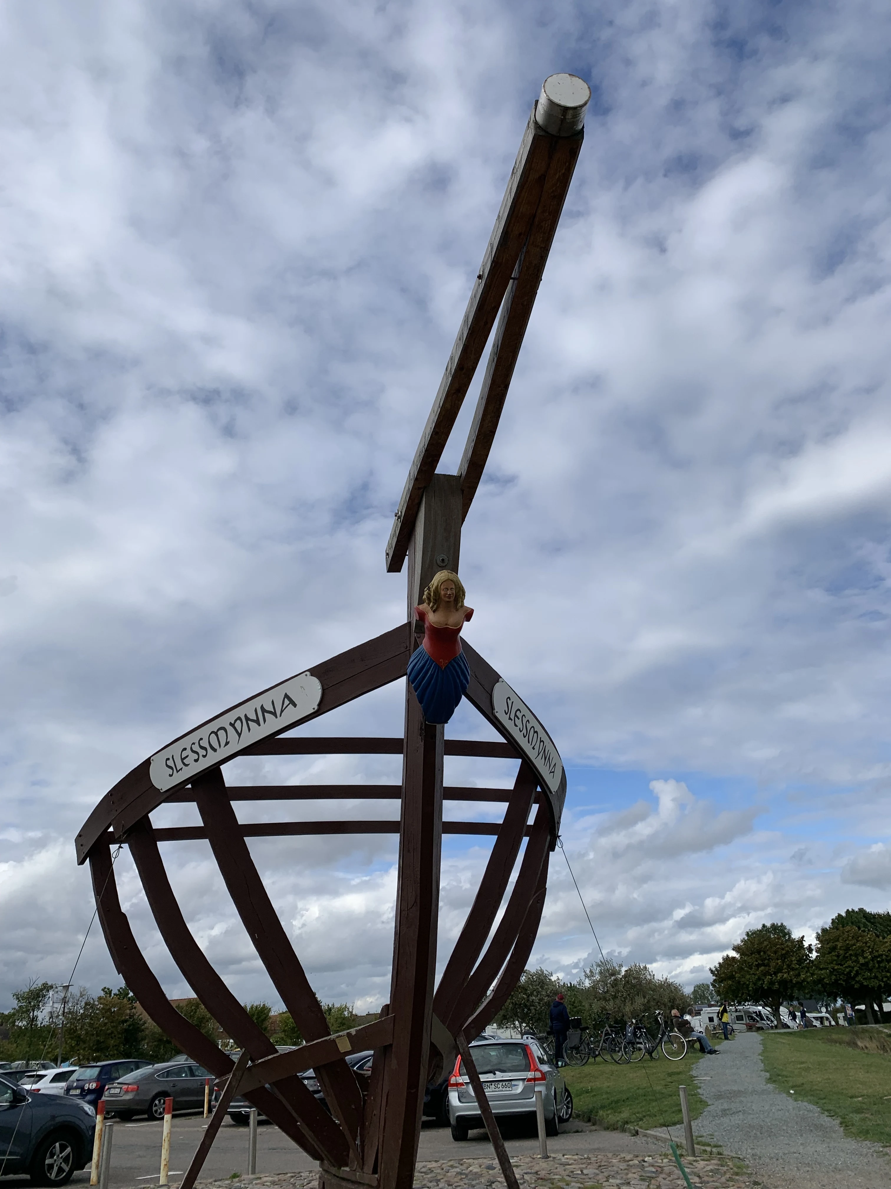 The open timber bow of the Slessmynna at Maasholm harbour.
